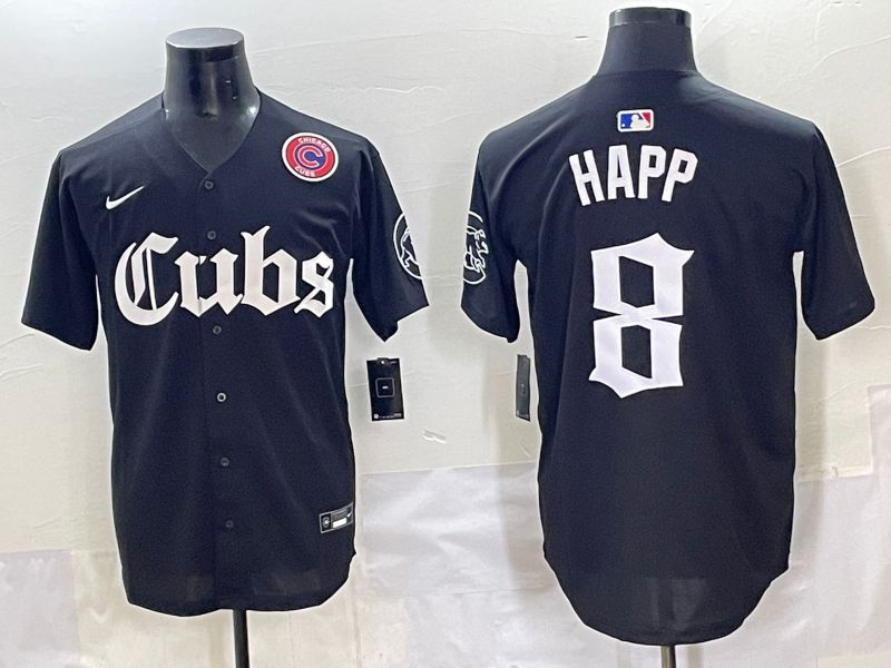 Men 2025 Chicago Cubs #8 Happ Black Five generations Joint Name Nike MLB Jersey style 13